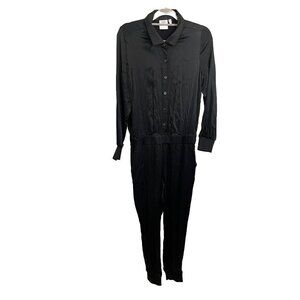 Good American Satin Black Jumpsuit Jogger Style Leg Women 2